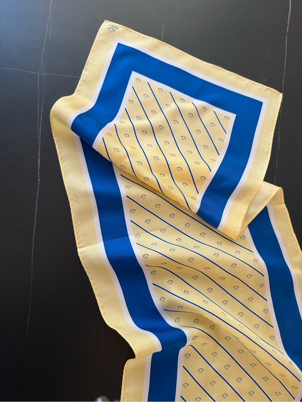 Spirit Yellow and Blue Silk Patterned Scarf - Picture 3 of 4